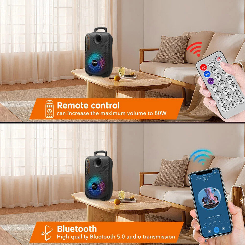 8 In Portable Bluetooth Speaker With Mic Subwoofer Heavy Bass Sound System Party