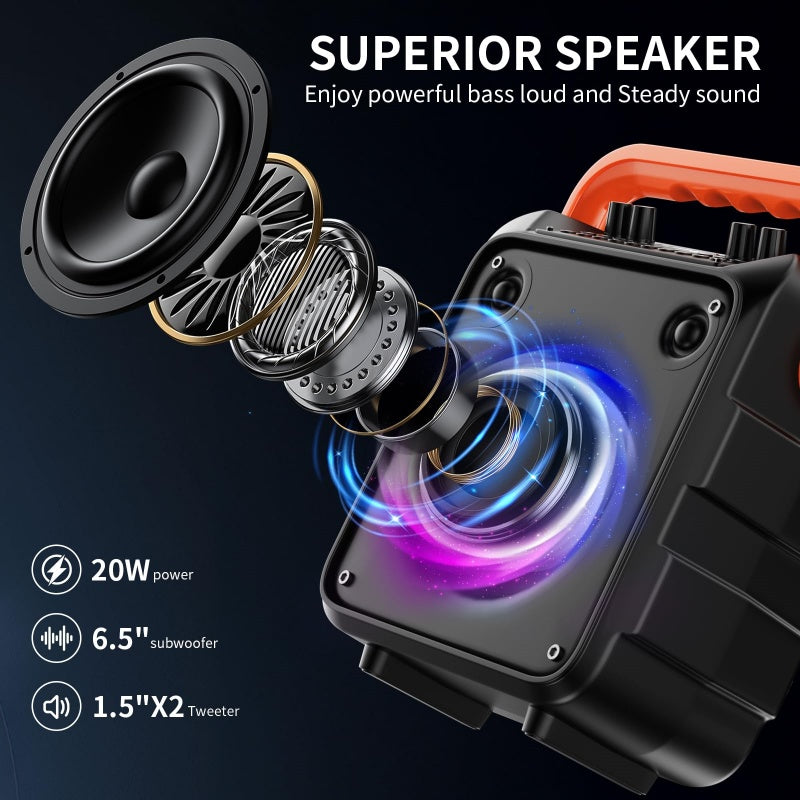 Karaoke Machine With 2 Wireless Microphones And RGB Color Lights,Karaoke Speaker Supports
