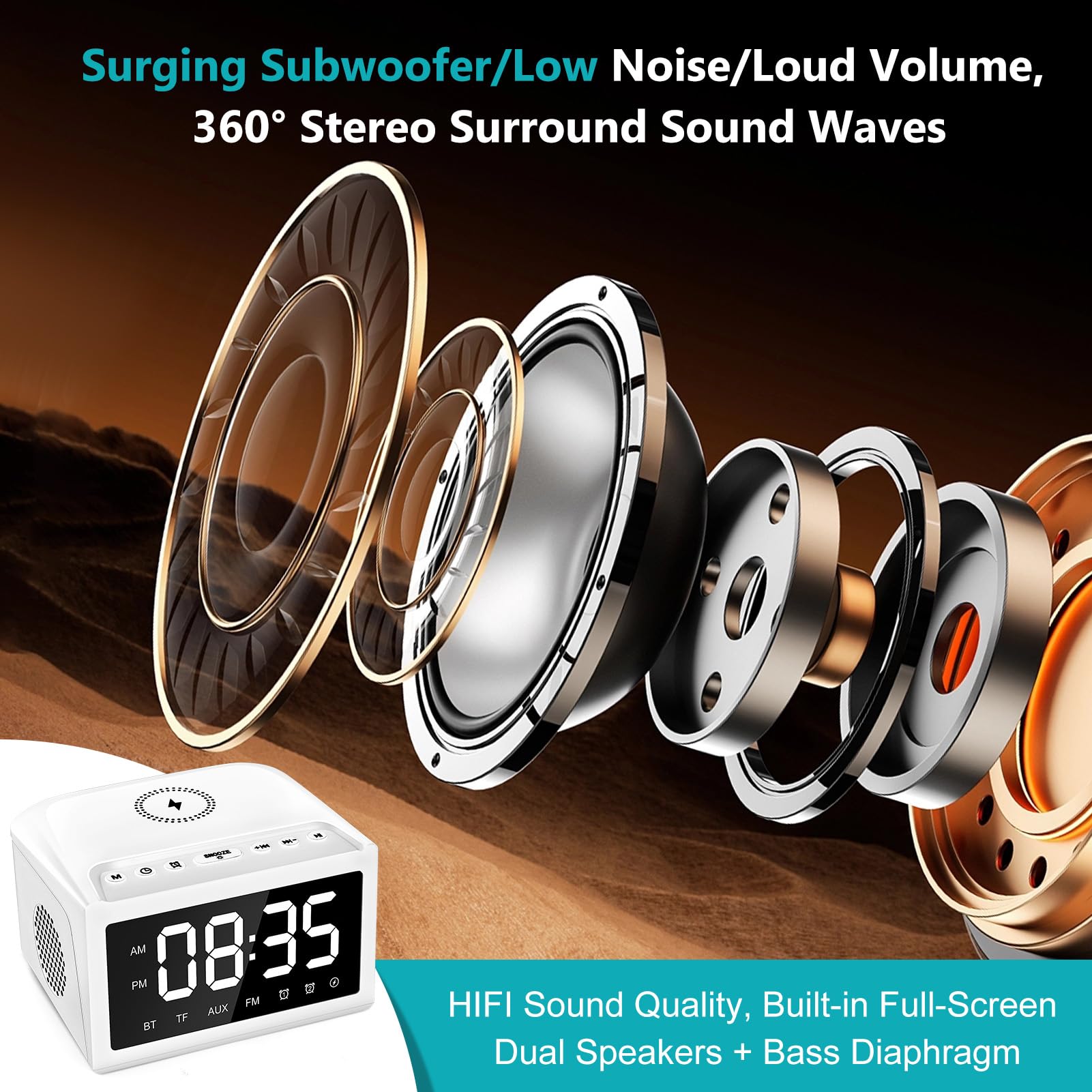 Digital Alarm Clock Radio With Bluetooth Speaker