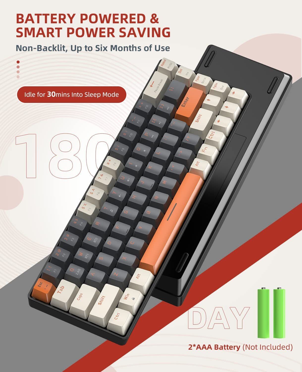 Wireless Bluetooth Mechanical Keyboard,Dual Interface   Type C& USB   For Phone--Milkshake-Red