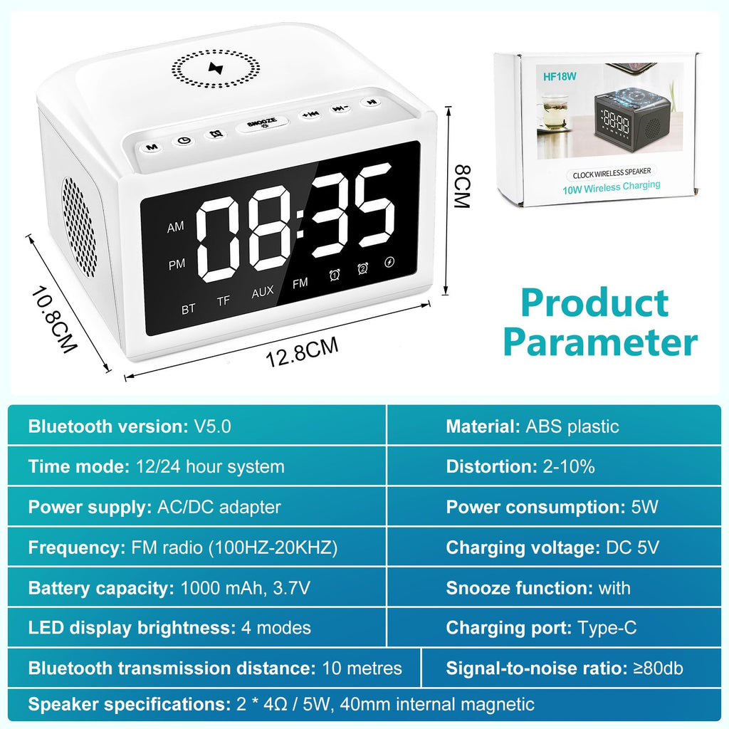 Digital Alarm Clock Radio With Bluetooth Speaker
