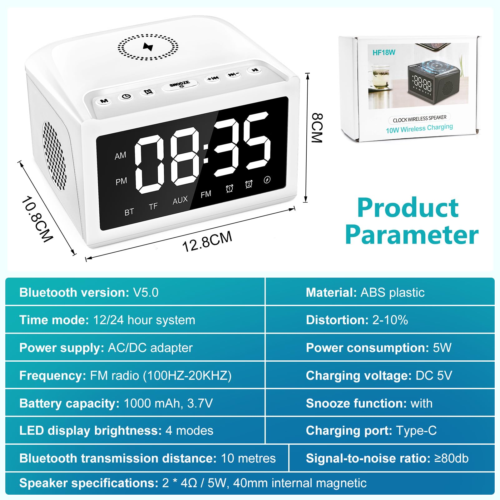 Digital Alarm Clock Radio With Bluetooth Speaker