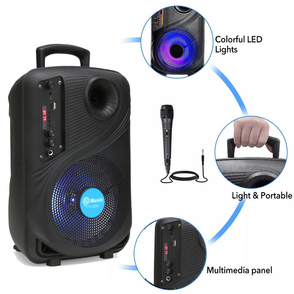8 In Portable Bluetooth Speaker With Mic Subwoofer Heavy Bass Sound System Party
