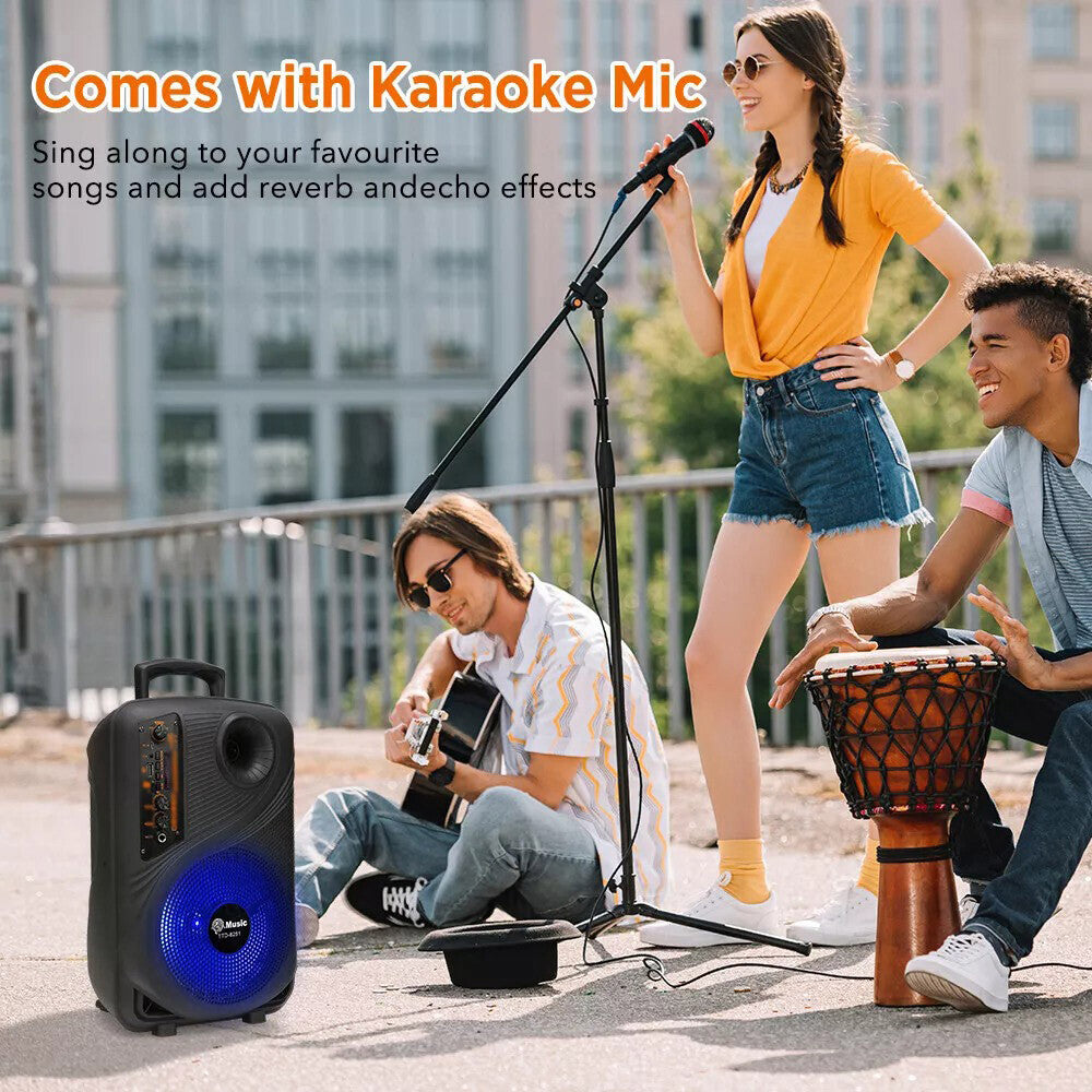 8 In Portable Bluetooth Speaker With Mic Subwoofer Heavy Bass Sound System Party
