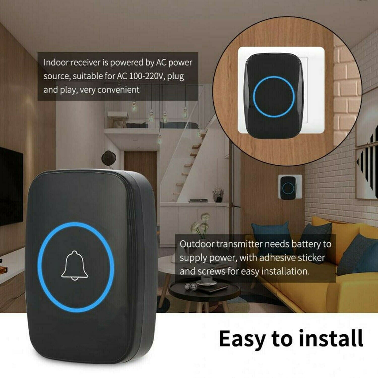 Style A Wireless Doorbell | 58 Ringtones | IP55 Waterproof