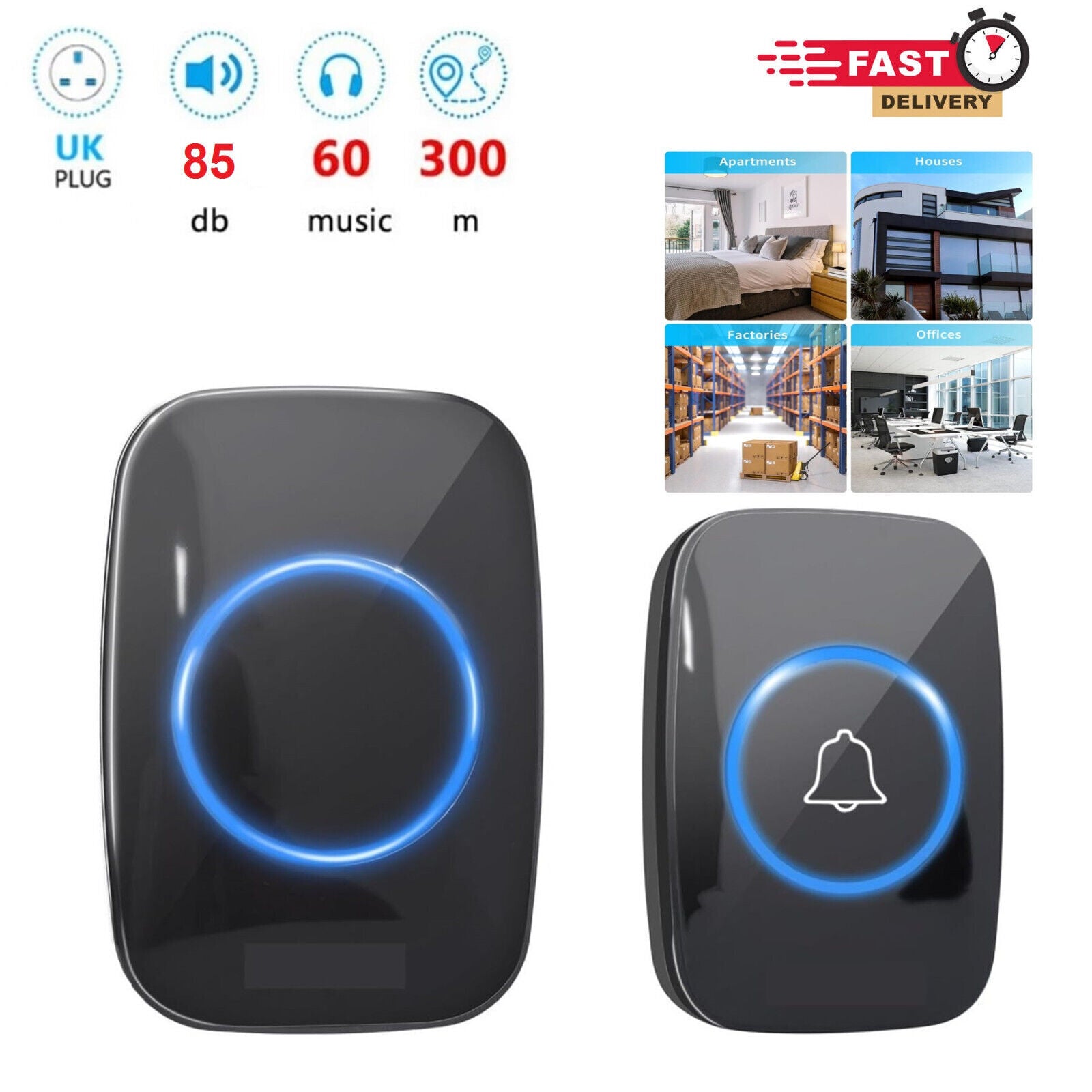 Style A Wireless Doorbell | 58 Ringtones | IP55 Waterproof