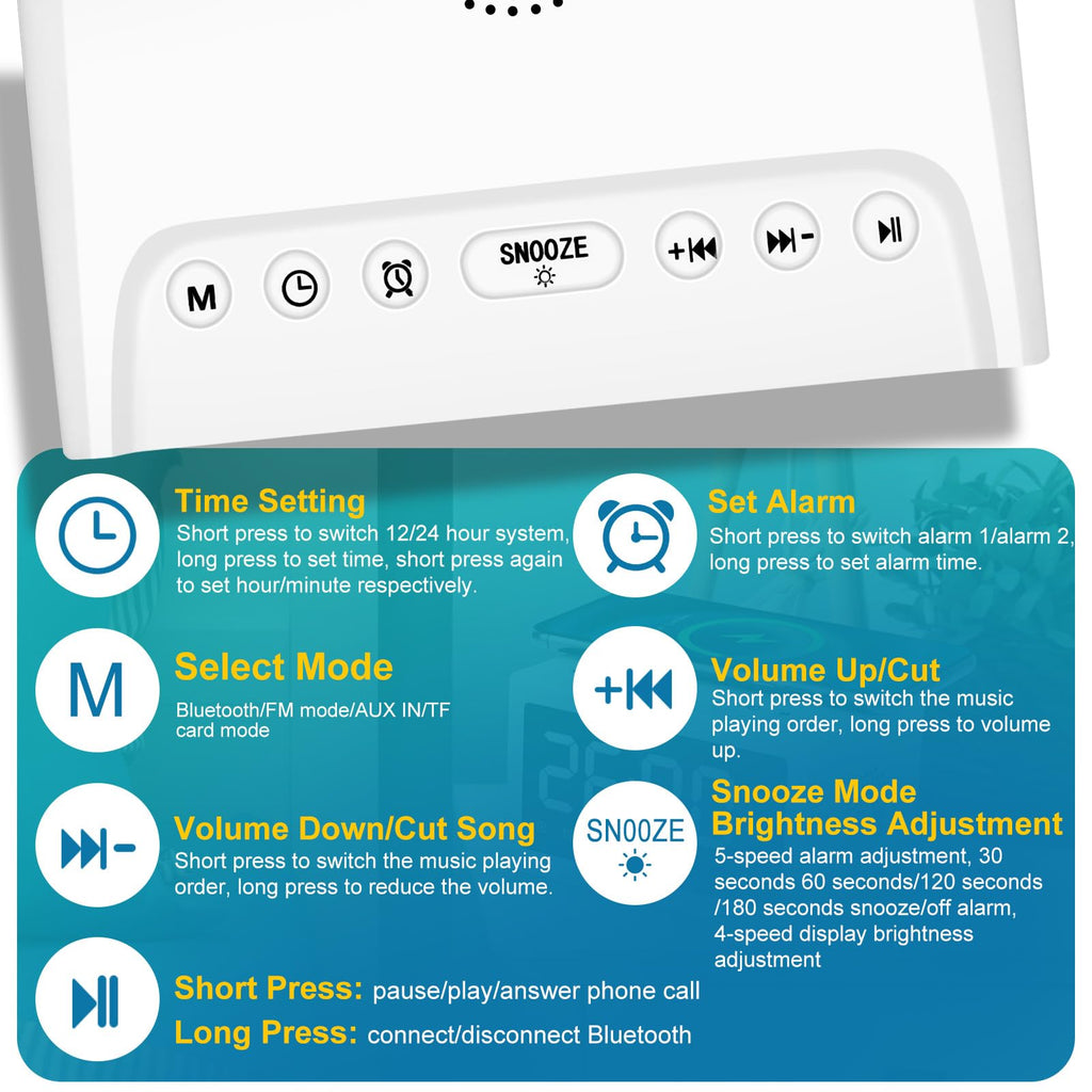 Digital Alarm Clock Radio With Bluetooth Speaker