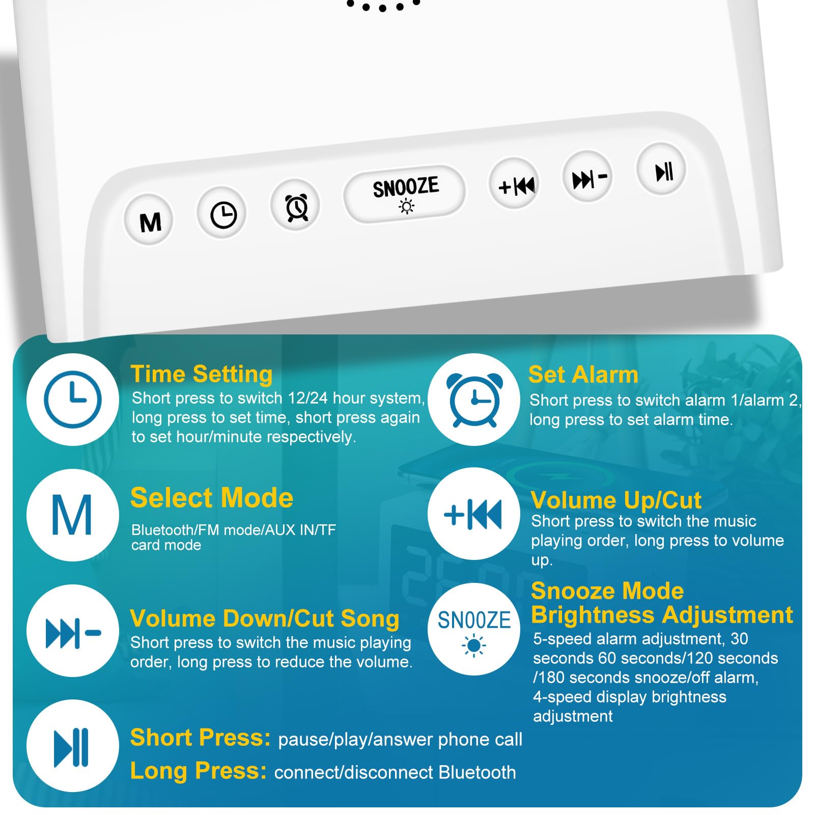 Digital Alarm Clock Radio With Bluetooth Speaker