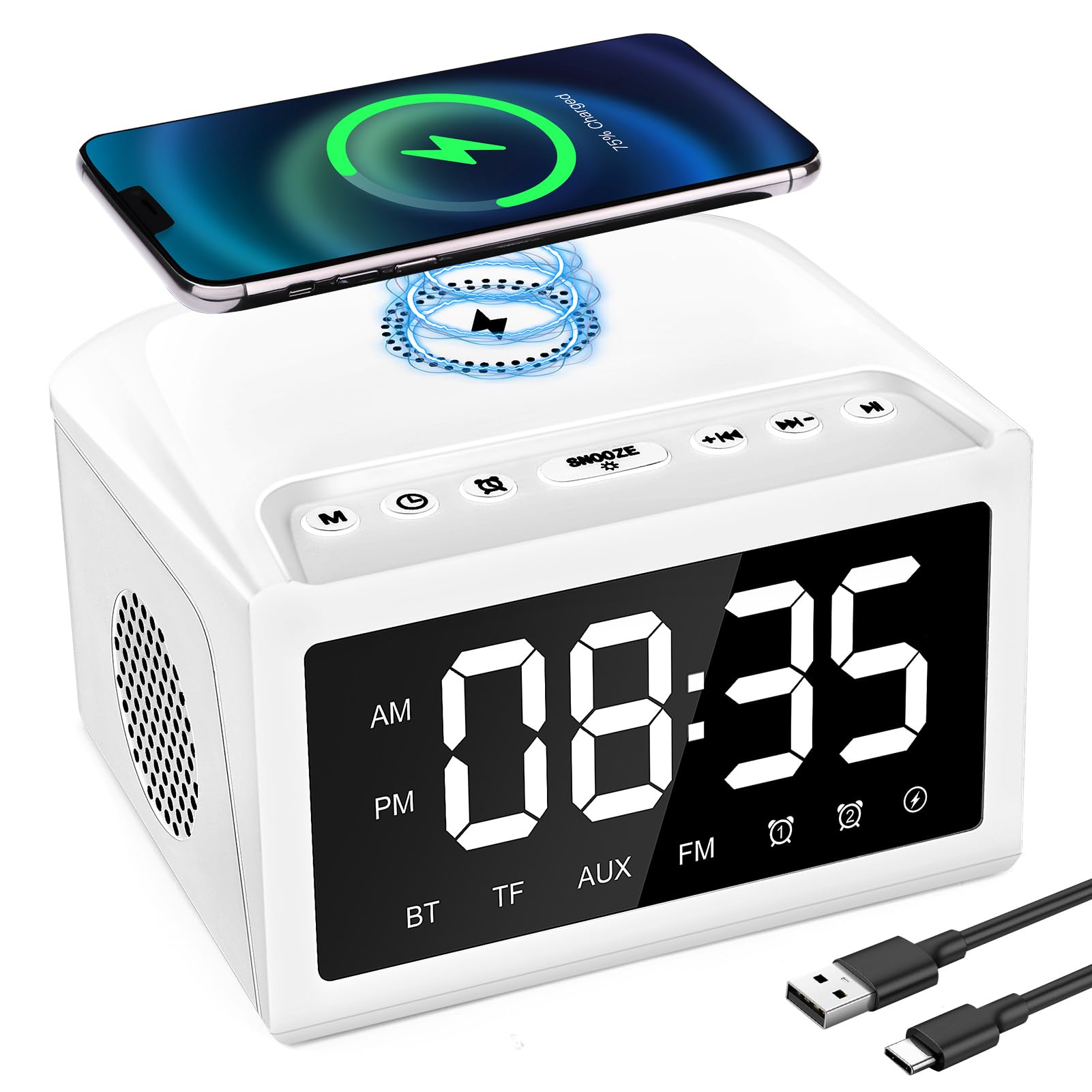 Digital Alarm Clock Radio With Bluetooth Speaker
