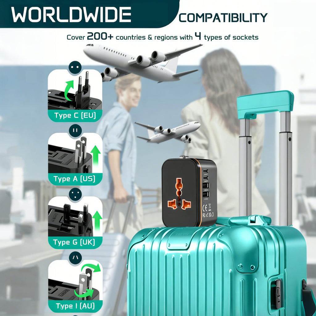 Universal Travel Adapter Worldwide Plug UK EU AU US With USB-C Port Fast Charger